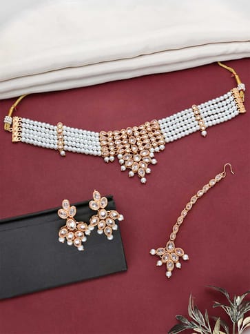 Reverse AD Choker Necklace Set in Rose Gold finish - CNB5094