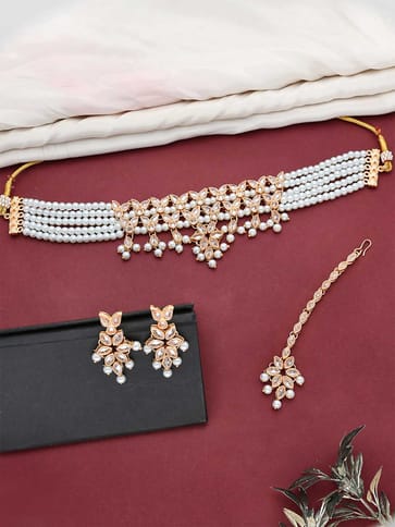 Reverse AD Choker Necklace Set in Rose Gold finish - CNB5118