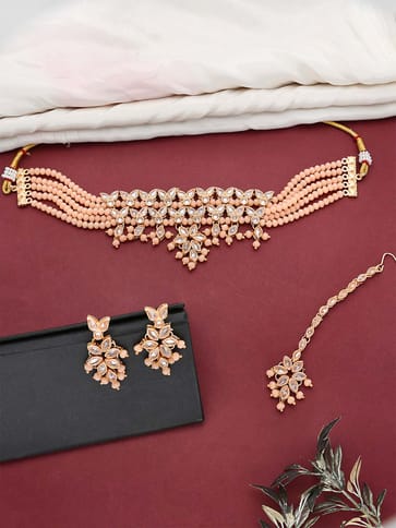 Reverse AD Choker Necklace Set in Rose Gold finish - CNB5124