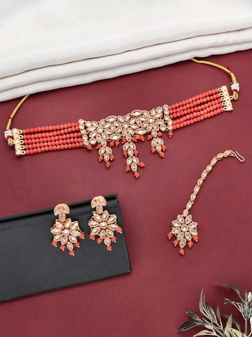 Reverse AD Choker Necklace Set in Rose Gold finish - CNB5131