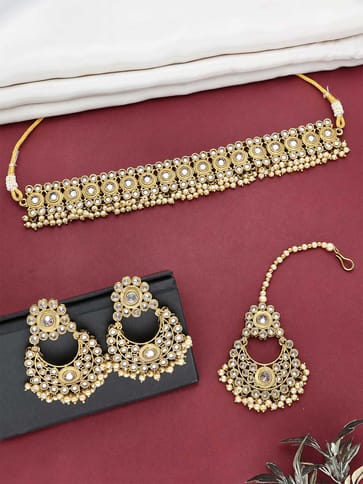Reverse AD Choker Necklace Set in LCT/Champagne color - OMK62M_LC