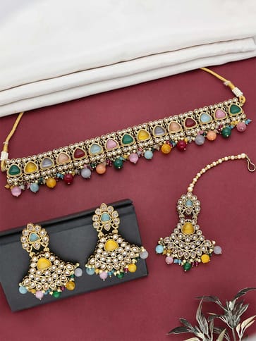 Reverse AD Choker Necklace Set in Mehendi finish - OMK105M_MU