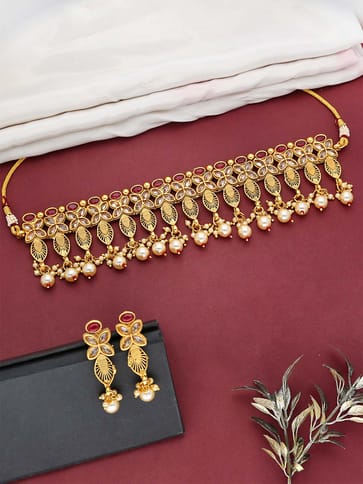 Reverse AD Choker Necklace Set in Gold finish - SOC9006RU