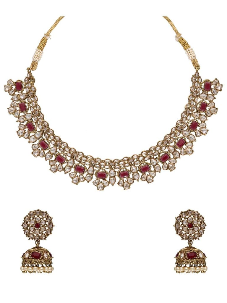 Reverse AD Necklace Set in Mehendi finish - OMK158LC