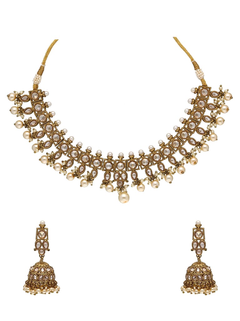 Reverse AD Necklace Set in Mehendi finish - OMK174L
