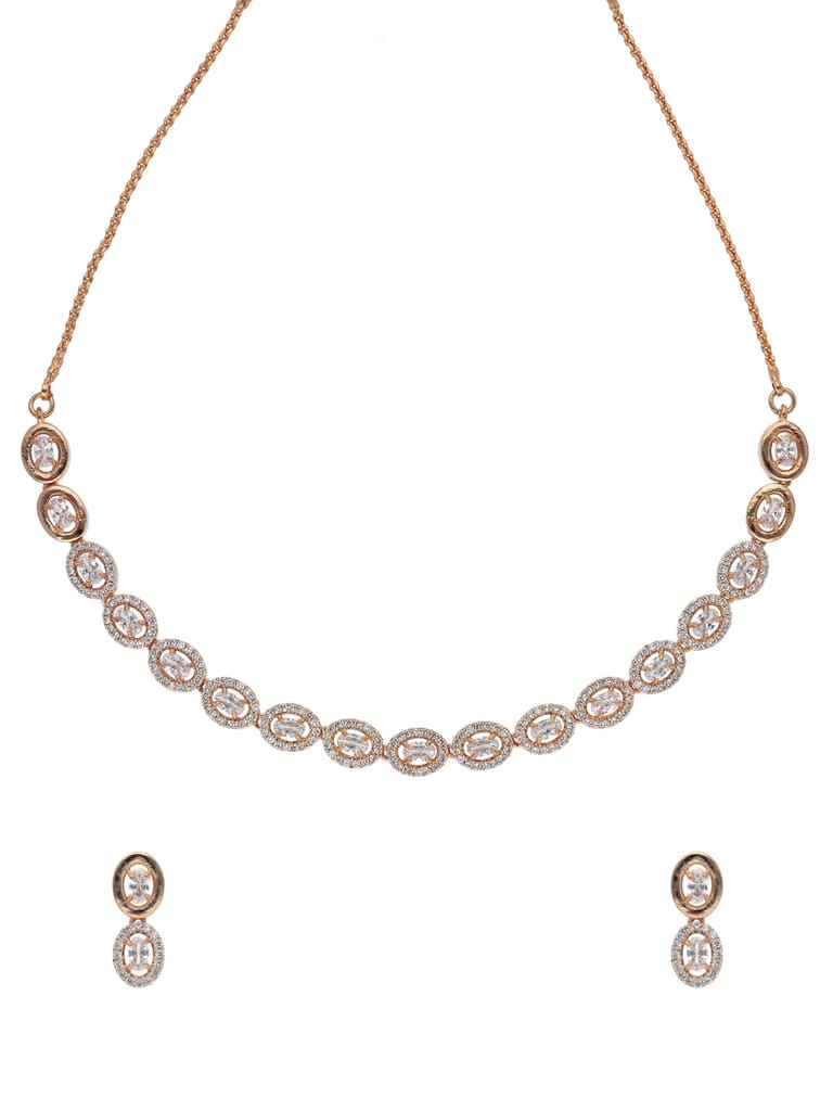 AD / CZ Necklace Set in Rose Gold finish - CNB15666