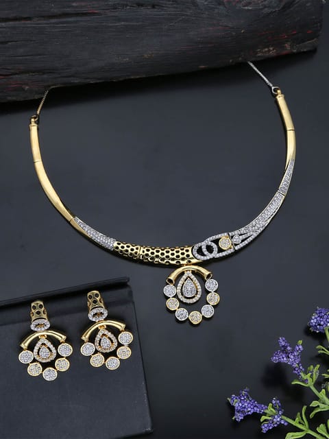 AD / CZ Necklace Set in Two Tone finish - RRM120102T
