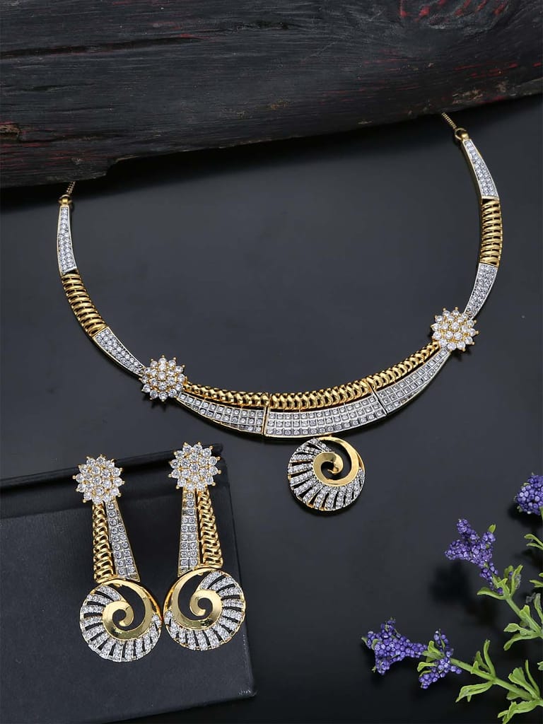 AD / CZ Necklace Set in Two Tone finish - RRM120142T