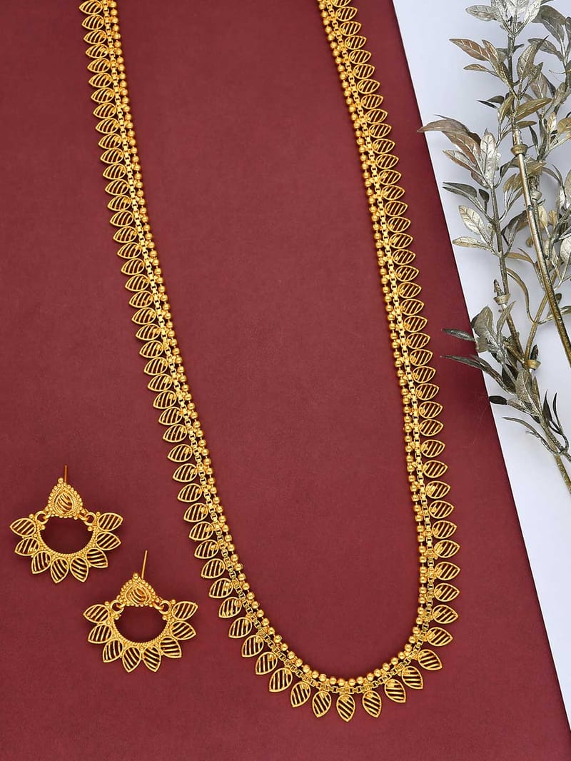 Antique Gold Long Necklace Set - CNB841