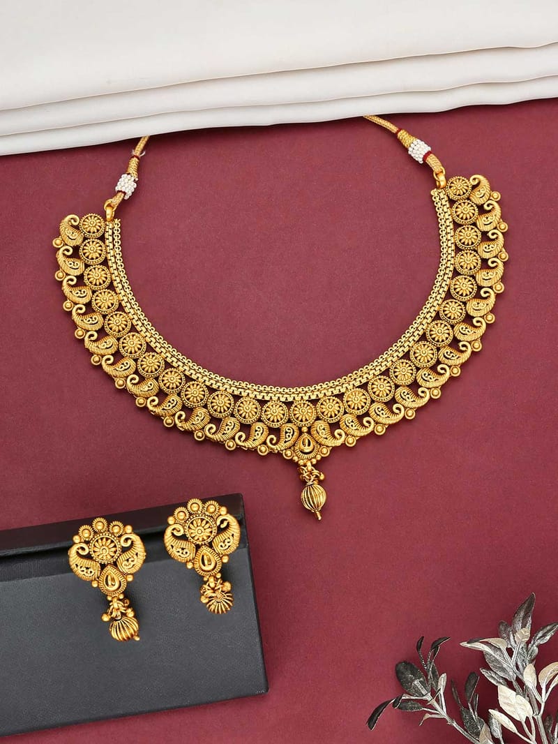 Antique Rajwadi Gold Necklace Set - CNB869