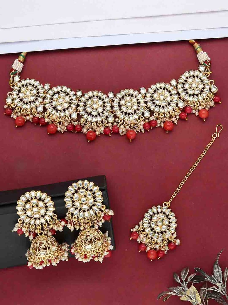 Kundan Choker Necklace Set in Gold finish - CNB9509