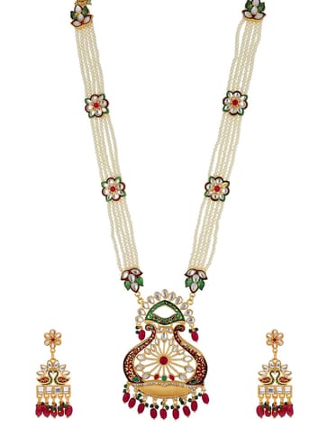 Peacock Long Necklace Set in Gold finish - PSR420