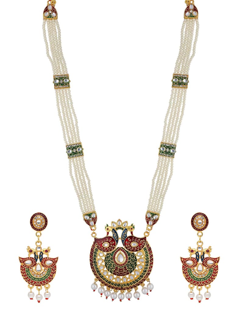 Peacock Long Necklace Set in Gold finish - PSR422