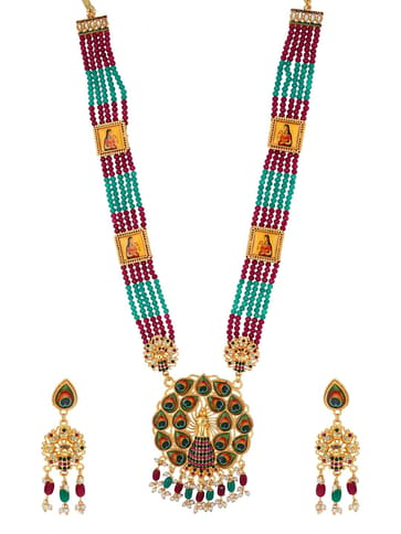 Peacock Long Necklace Set in Gold finish - PSR421