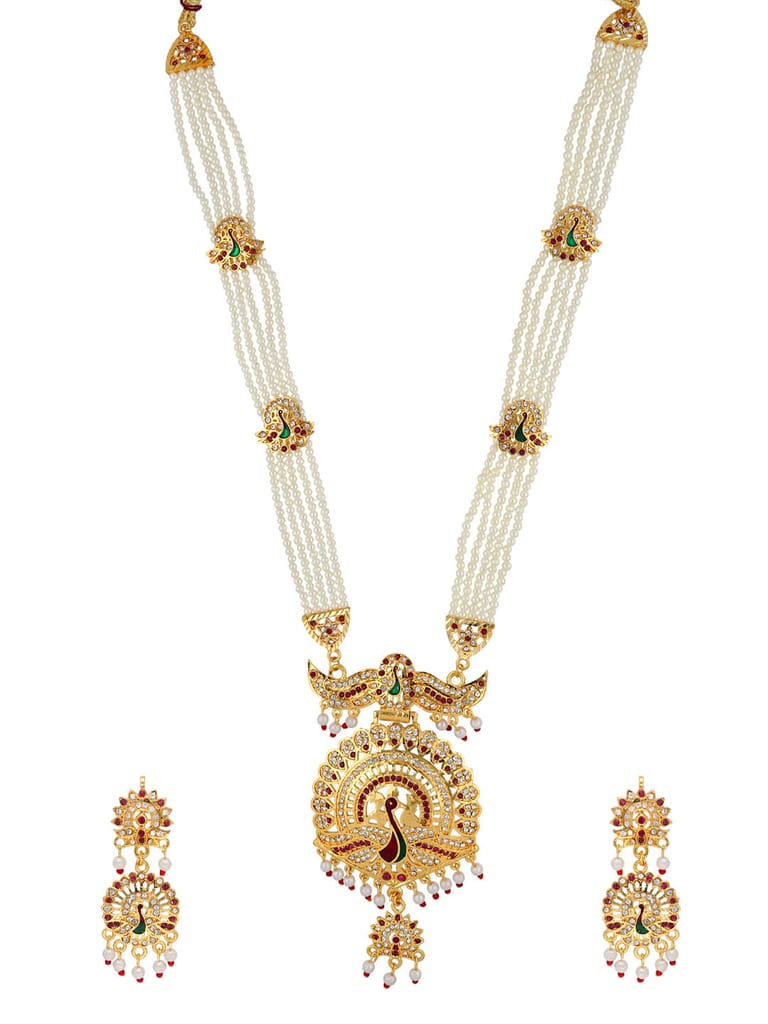 Peacock Long Necklace Set in Gold finish - PSR424