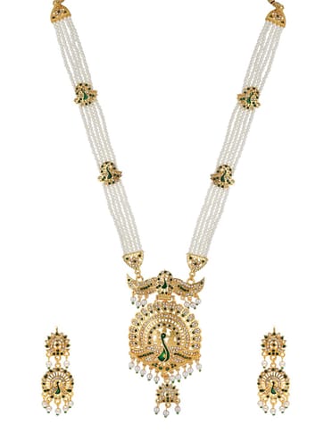 Peacock Long Necklace Set in Gold finish - PSR425