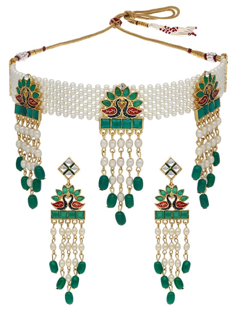 Peacock Choker Necklace Set in Gold finish - PSR401