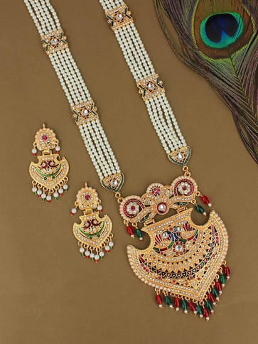 Peacock Long Necklace Set in Gold finish - PSR415