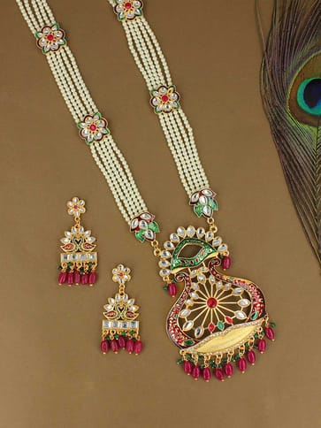 Peacock Long Necklace Set in Gold finish - PSR420