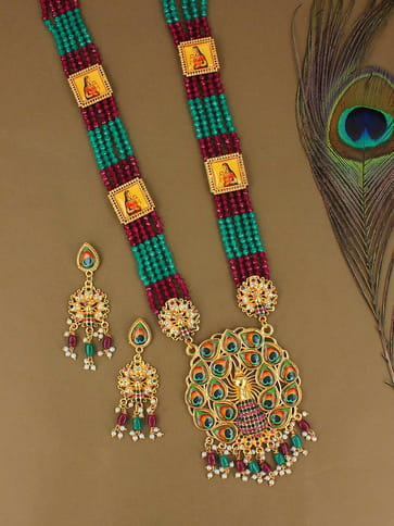 Peacock Long Necklace Set in Gold finish - PSR421
