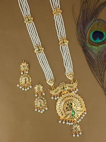 Peacock Long Necklace Set in Gold finish - PSR425