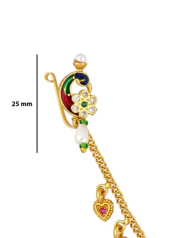 Peacock Nose Ring with Chain in Gold finish - PSR583