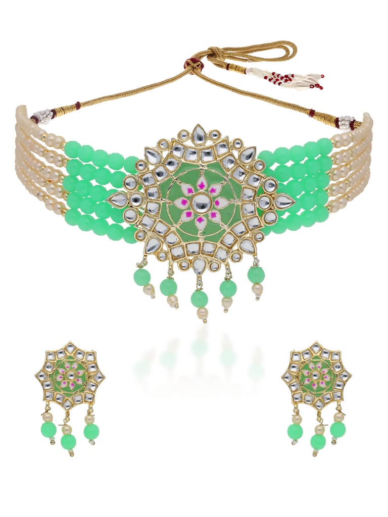 Meenakari Kundan Choker Necklace Set in Gold finish - CNB27235