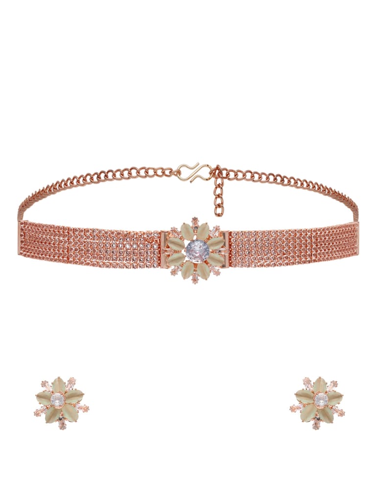 Stone Choker Necklace Set in Rose Gold finish - CNB25851