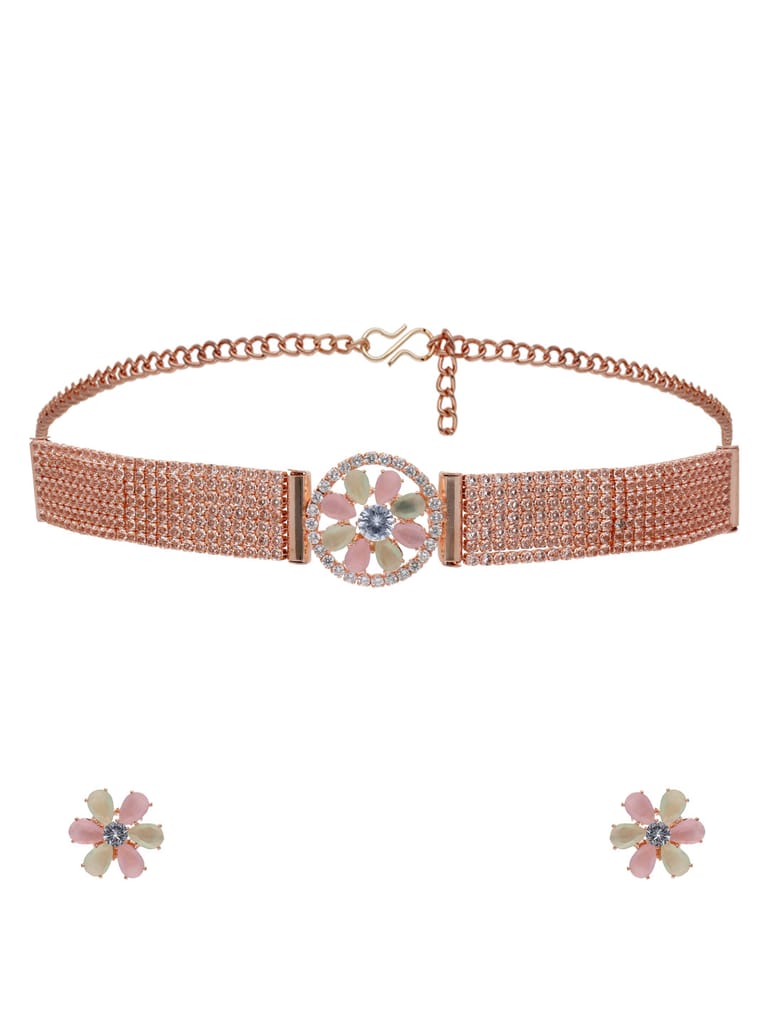Stone Choker Necklace Set in Rose Gold finish - CNB25858