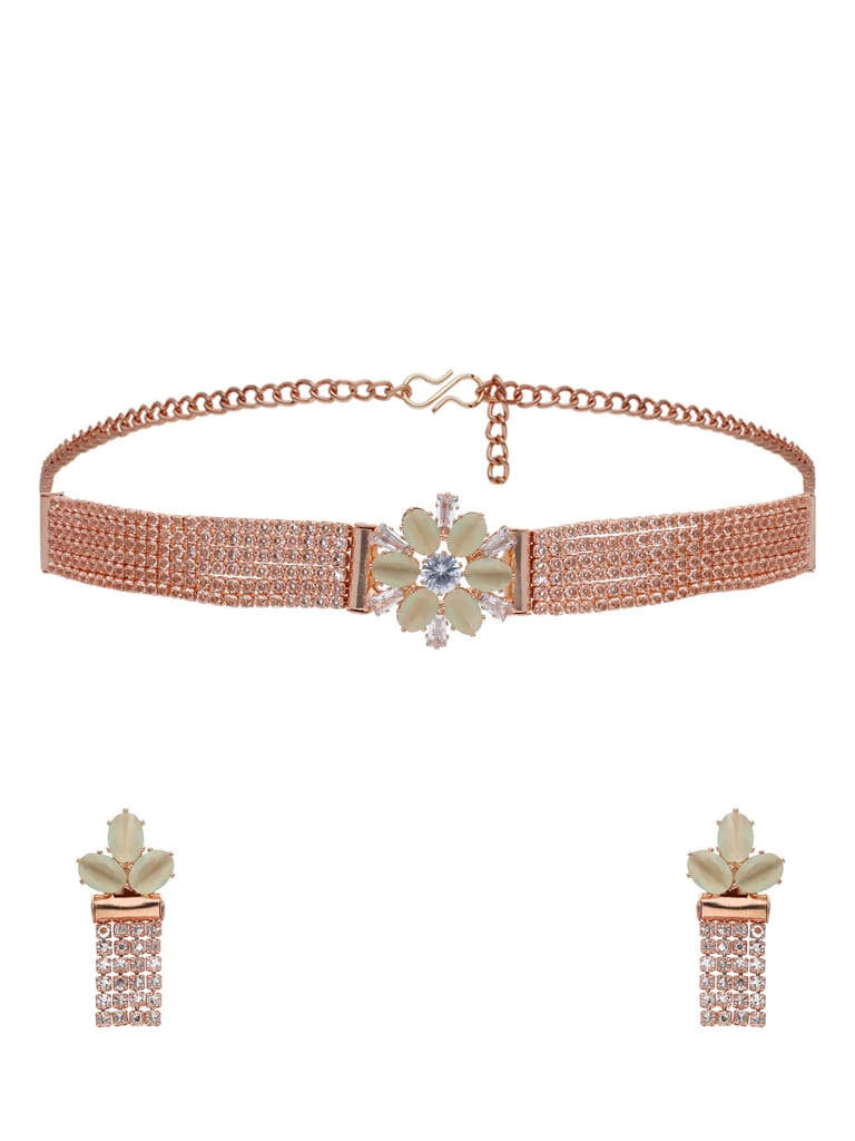 Stone Choker Necklace Set in Rose Gold finish - CNB25841
