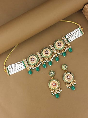 Meenakari Choker Necklace Set in Gold finish - PSR389