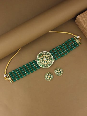 Meenakari Choker Necklace Set in Gold finish - PSR403