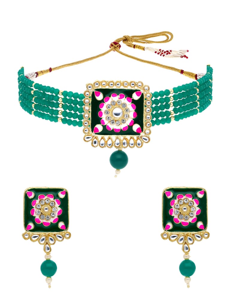 Kundan Choker Necklace Set in Gold finish - CNB29174