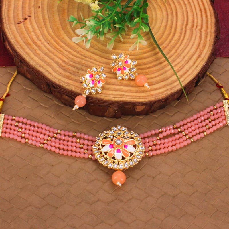 Kundan Choker Necklace Set in Gold finish - CNB29227