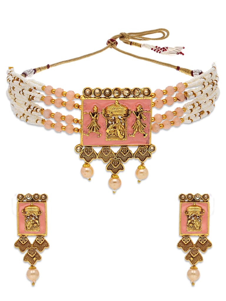 Meenakari Choker Necklace Set in Gold finish - CNB29252