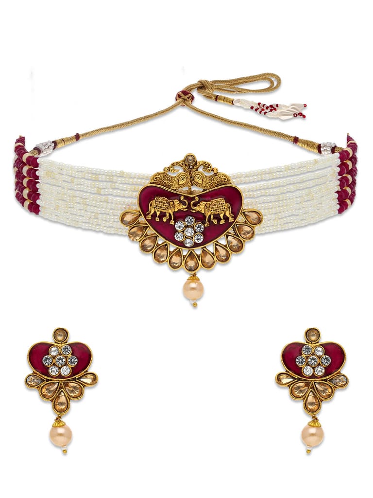 Antique Choker Necklace Set in Gold finish - CNB29247