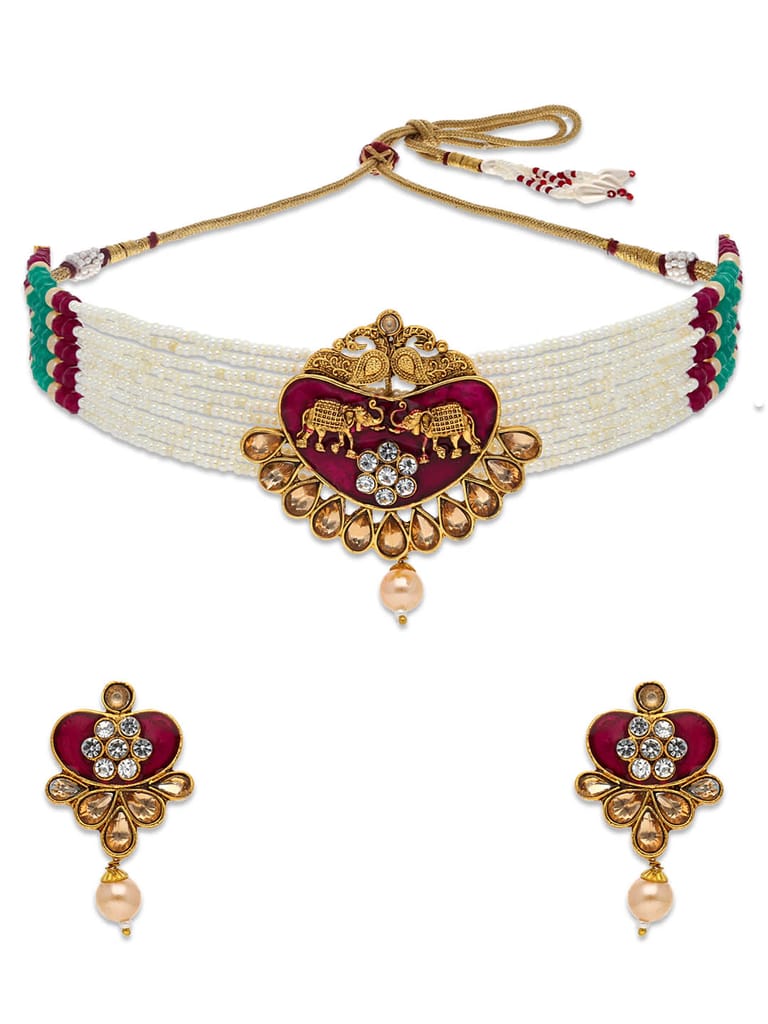 Antique Choker Necklace Set in Gold finish - CNB29249