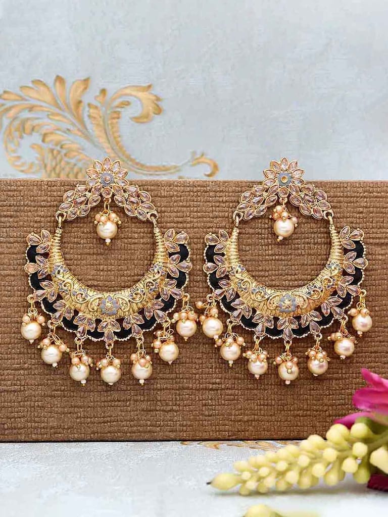 Reverse AD Chandbali Earrings in Gold finish - CNB746