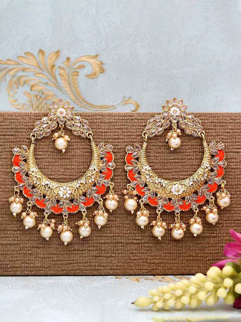 Reverse AD Chandbali Earrings in Gold finish - CNB749