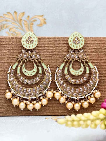 Reverse AD Chandbali Earrings in Mehendi finish - CNB15886