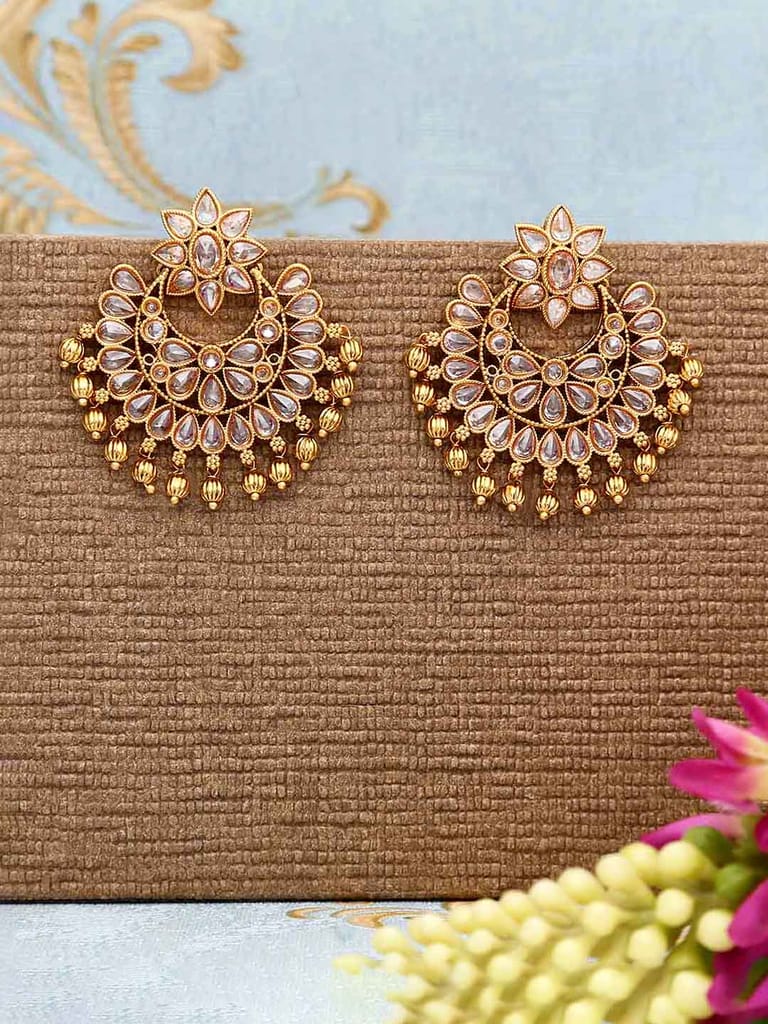 Reverse AD Chandbali Earrings in Gold finish - CNB22265