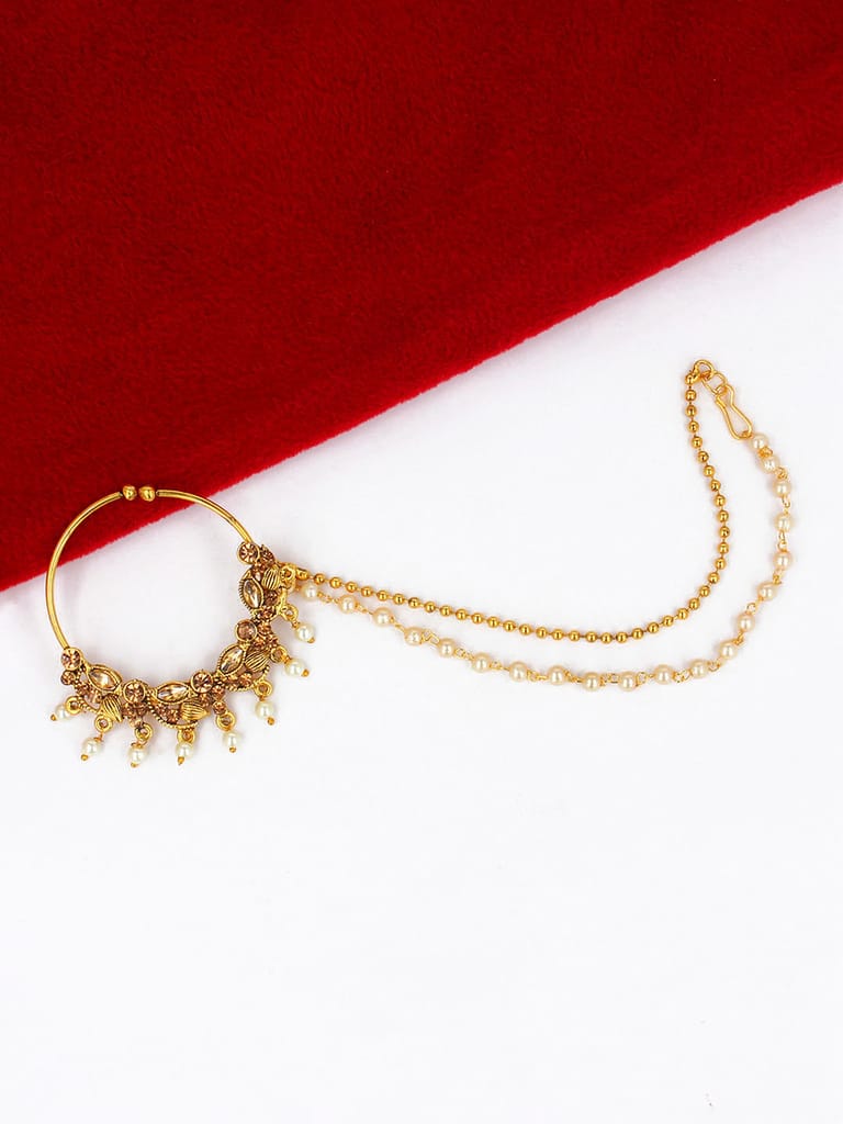 Traditional Nose Ring with Chain in Gold finish - CNB21985