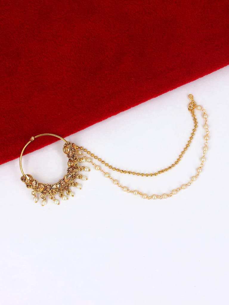 Traditional Nose Ring with Chain in Gold finish - CNB21986