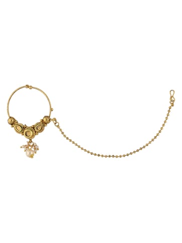 Traditional Nose Ring with Chain in Gold finish - CNB21988