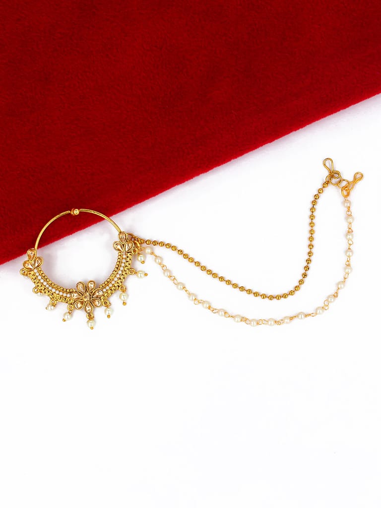 Traditional Nose Ring with Chain in Gold finish - CNB21990