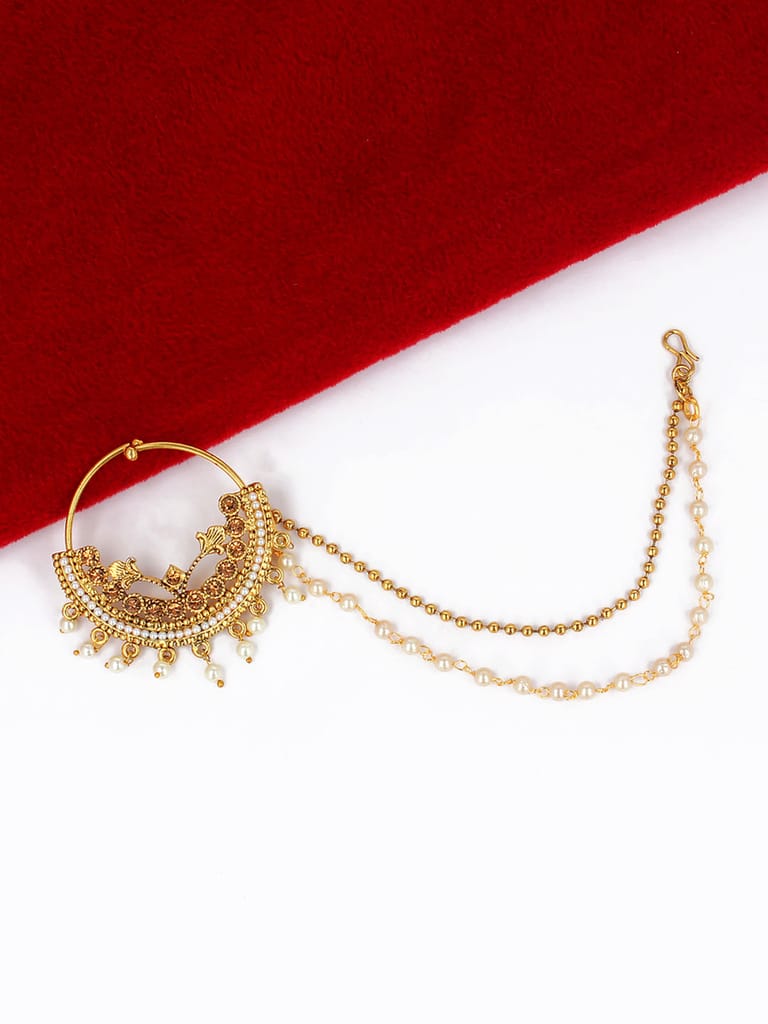 Traditional Nose Ring with Chain in Gold finish - CNB21991