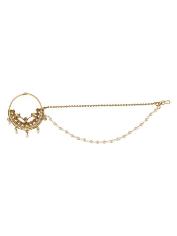 Traditional Nose Ring with Chain in Gold finish - CNB21991