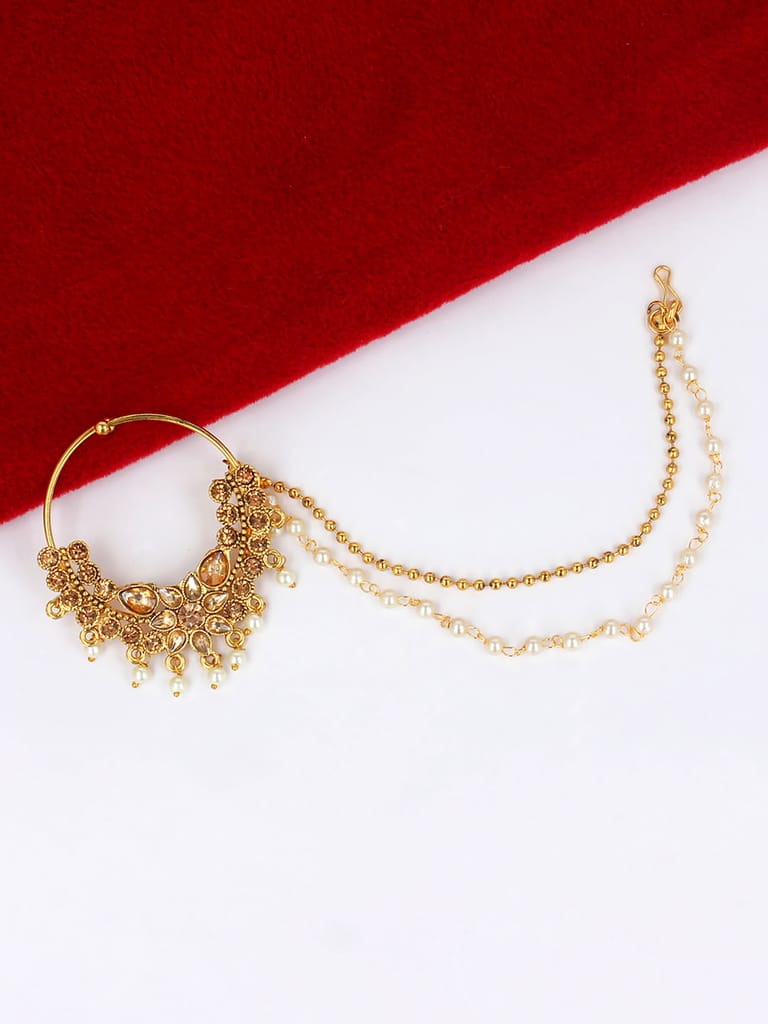 Traditional Nose Ring with Chain in Gold finish - CNB21992