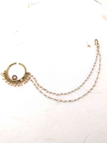 Antique Nose Ring with Chain in Mehendi finish - CNB2266