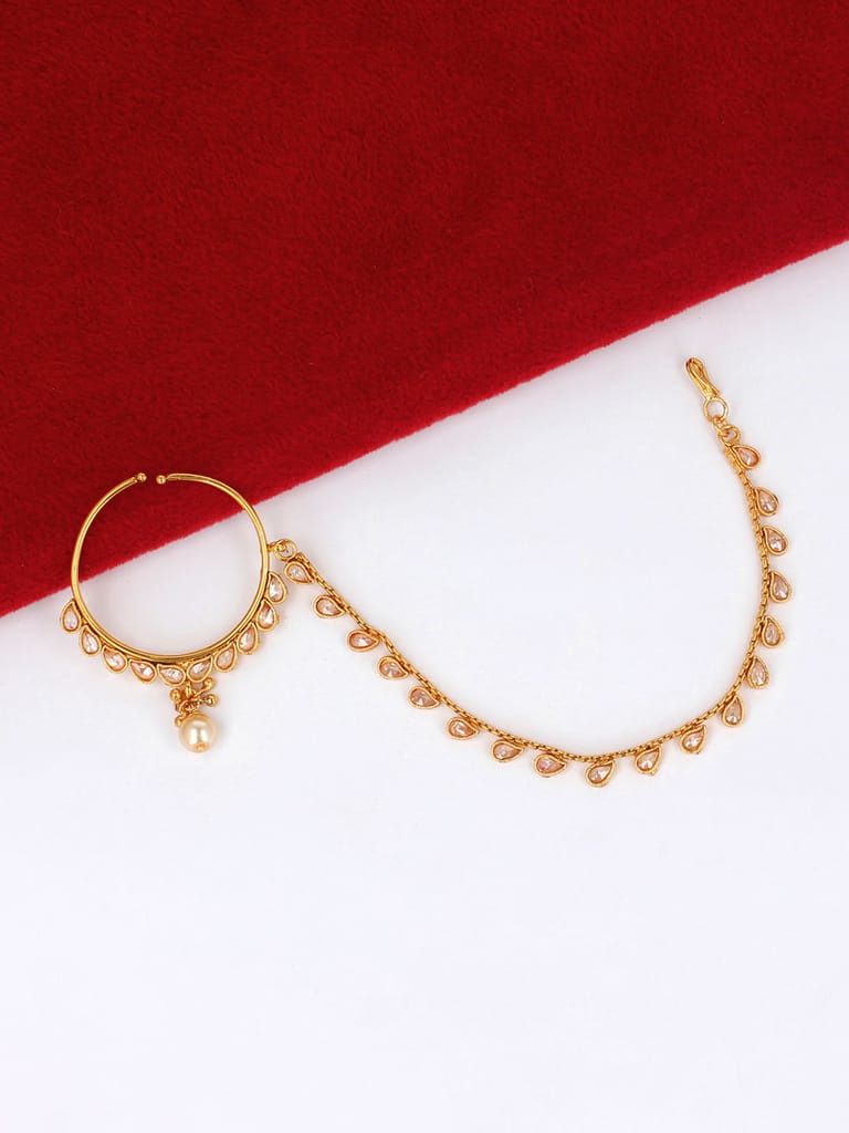 Antique Nose Ring with Chain in Gold finish - CNB2272